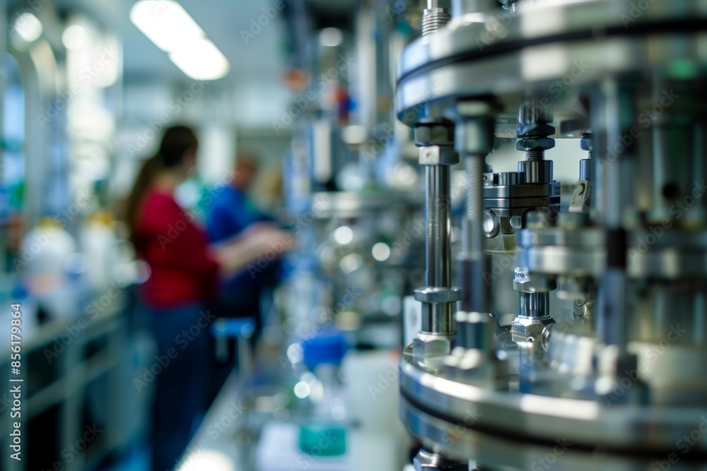Advanced Bioenergy Research Equipment in Laboratory Environment with Scientists Discussing Results Advanced Bioenergy Research Equipment in Laboratory Environment with Scientists Discussing Results