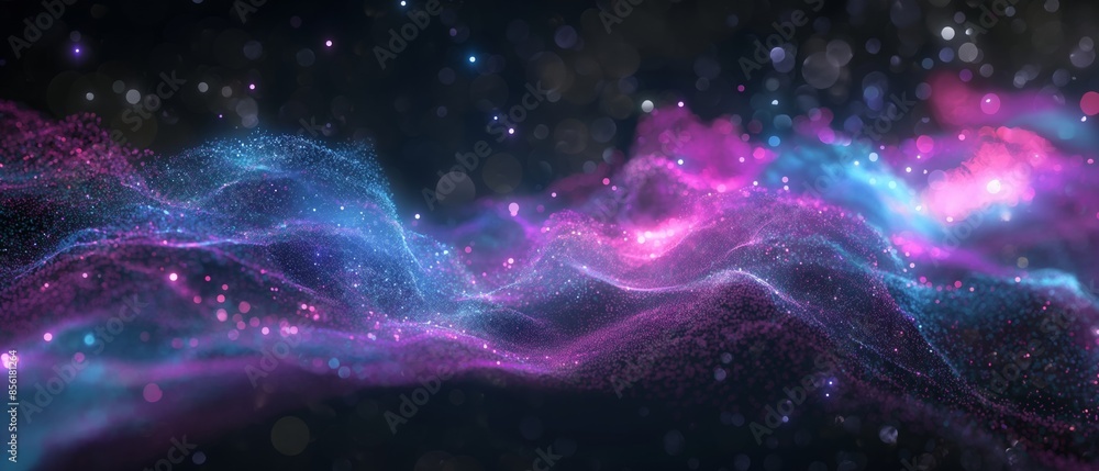 Fototapeta premium A colorful, swirling galaxy of stars and galaxies. Digital particles wave and light abstract background