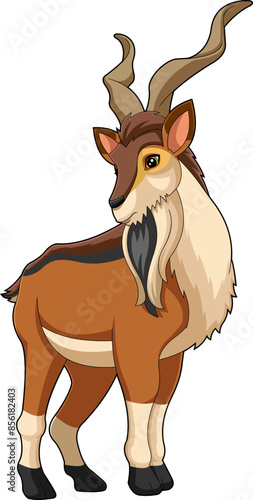 Markhor Animal Cartoon Character. Vector Hand Drawn Illustration Isolated On Transparent Background