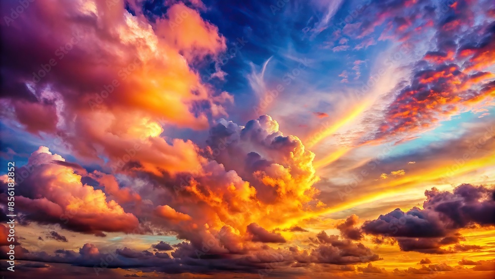 Symphony of vibrant colors in the sky with fluffy clouds , sky, clouds, sunset, sunrise, colorful, beauty, nature