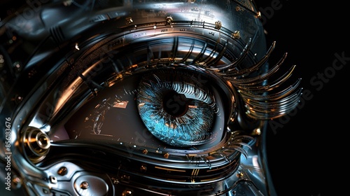 Eye of metal robot. Futuristic interface. Stock vector illustration ai generated