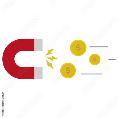 magnet attracts money vector illustration. usable for business element, earning, payment, or other.