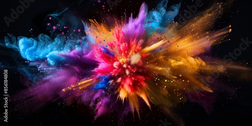 Vibrant and Colorful Digital Explosion with Numbers Isolated on Black Background. Creative Celebration Concept for New Year, National Day, Festive Season, Christmas, Countdown, Historical Moments. AI-