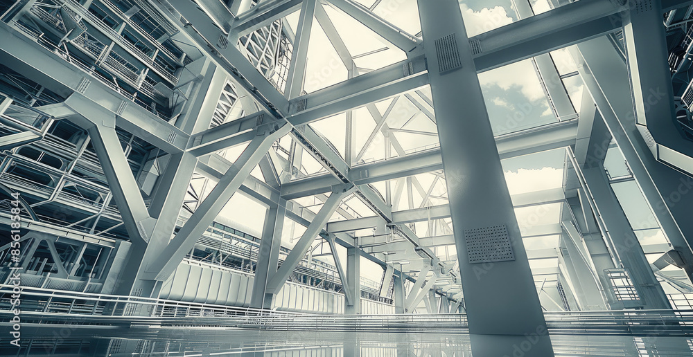 The industrial space sector, depicting a complex, abstract steel structure that evokes the grandeur and intricacy of the aerospace industry. Generative AI. The industrial space sector, depicting a complex, abstract steel structure that evokes the grandeur and intricacy of the aerospace industry. Generative AI.