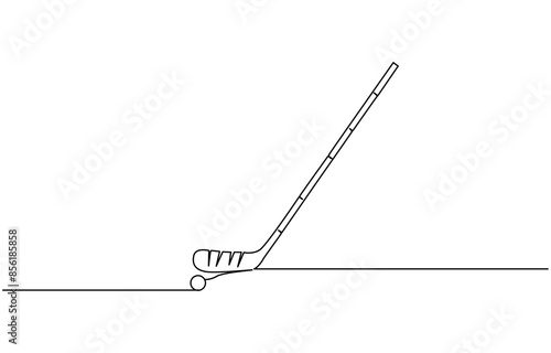 Hockey stick line continuous drawing vector. Hockey icon, Vector Stock illustration, Golf stick Club One Line Drawing, Golf ball. Vector drawing on a white background, Hockey Stick for grass, 