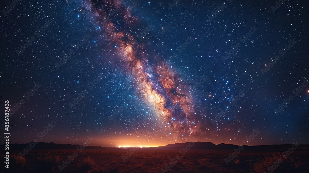 A stunning time-lapse of the night sky, where stars streak across the sky and the Milky Way rotates majestically above a serene landscape. The time manipulation effects create a sense of wonder and A stunning time-lapse of the night sky, where stars streak across the sky and the Milky Way rotates majestically above a serene landscape. The time manipulation effects create a sense of wonder and