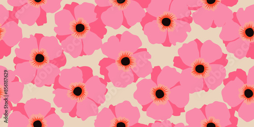 Exotic hand drawn flowers, seamless patterns with floral for fabric, textiles, clothing, wrapping paper, cover, banner, home decor, abstract backgrounds. Vector illustration.