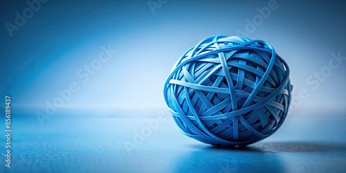 Blue rubber band ball on gradient background, rubber band ball, blue, gradient, colorful, office supplies, elastic, round photo