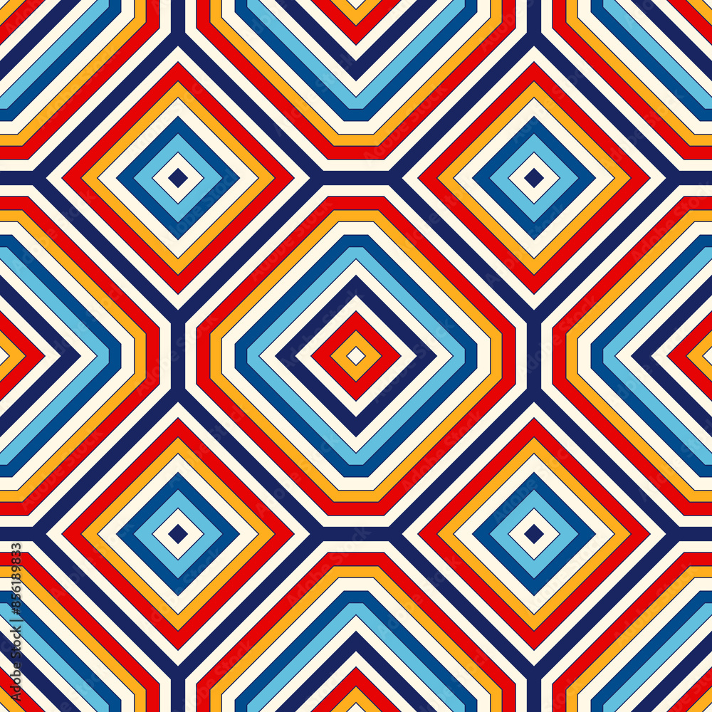 Bright ethnic abstract background. Seamless pattern with symmetric geometric ornament. Ornamental vivid wallpaper. Vector illustration Bright ethnic abstract background. Seamless pattern with symmetric geometric ornament. Ornamental vivid wallpaper. Vector illustration