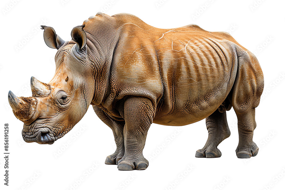 Obraz premium View from side of rhinoceros isolated on white background, transparent background