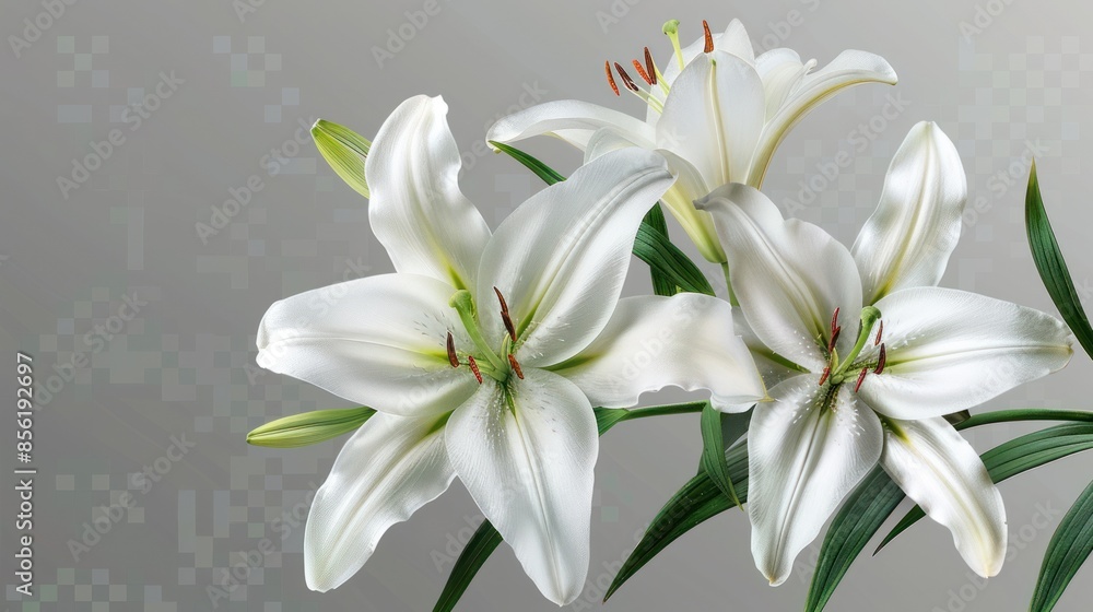 Elegant White Lilies on a Grey Background Elegant White Lilies on a Grey Background
