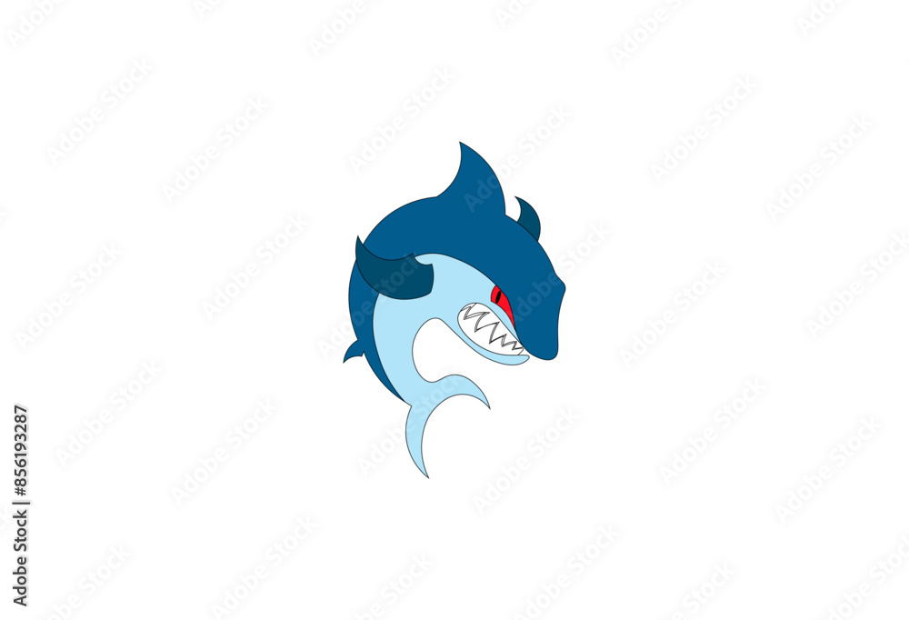 Blue cartoon shark with open mouth on a white background. Vector illustration, print for background, print on fabric, paper, wallpaper, packaging. Blue cartoon shark with open mouth on a white background. Vector illustration, print for background, print on fabric, paper, wallpaper, packaging.