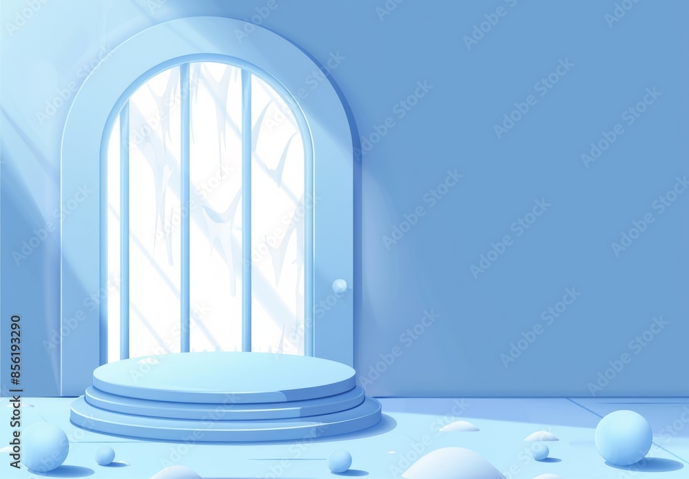 Blue Minimalist Podium with Window and Sunlight Blue Minimalist Podium with Window and Sunlight