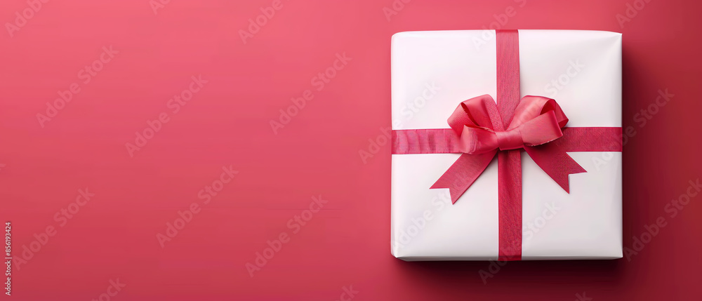 Flat lay of a present box with ribbon, minimalist design with space for text Flat lay of a present box with ribbon, minimalist design with space for text