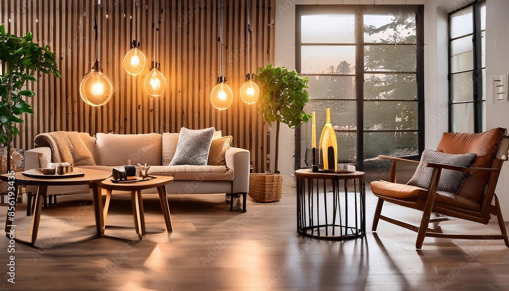 Fototapeta premium interior living room with Antique style light bulbs on wooden background