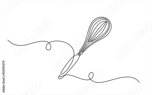 Continuous Line Drawing Of Balloon Whisk. One Line Of Kitchen Tool Ballon Whisk. Whisk Continuous Line Art.