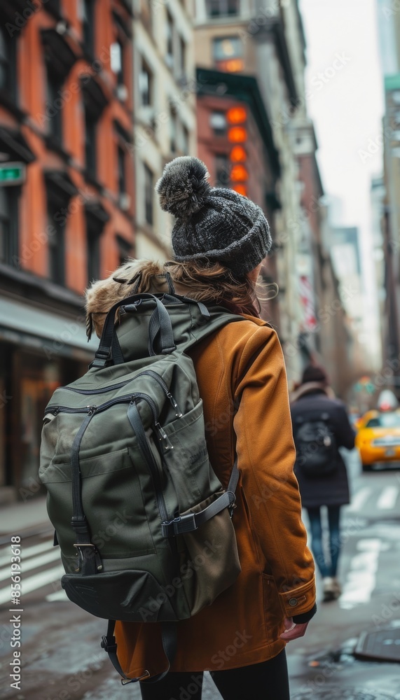 Modern Traveler with Stylish Expandable Tote Bag in Bustling City Street for Urban Adventure Modern Traveler with Stylish Expandable Tote Bag in Bustling City Street for Urban Adventure