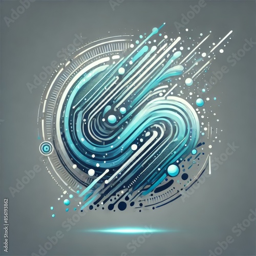 Futuristic water logo with vibrant fluid lines photo
