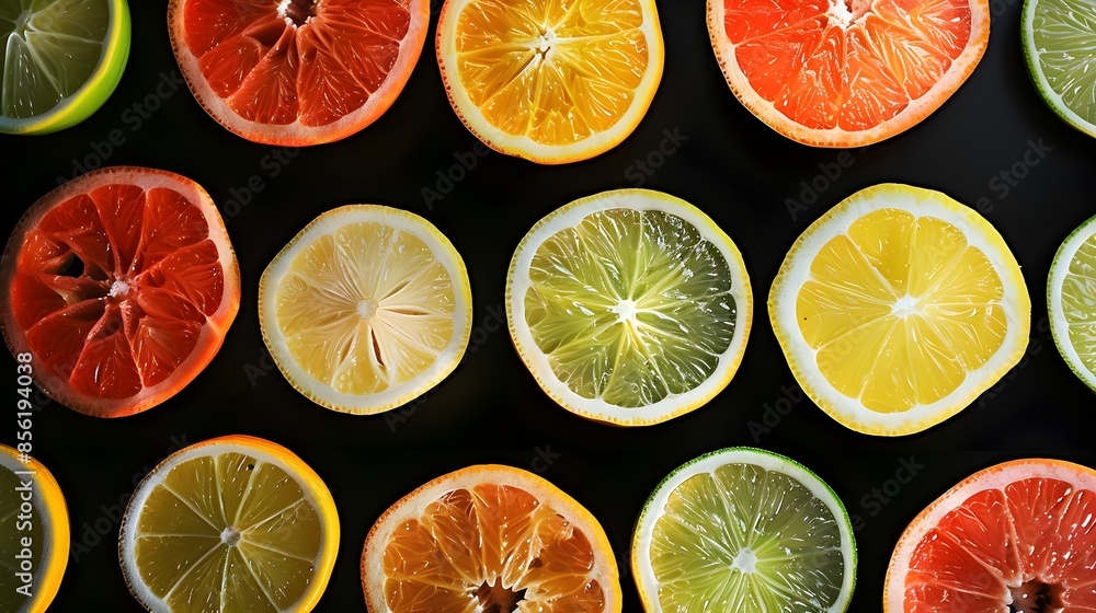 Fototapeta premium Variety of citrus fruits on a black background