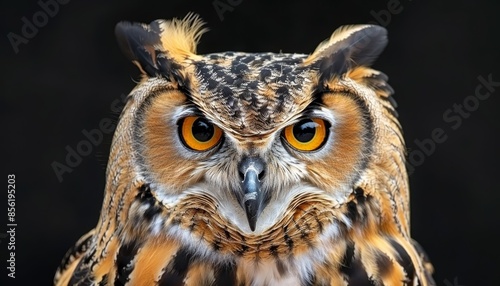 Captivating portrait of a wise and ancient owl in a softly illuminated studio environment © Maksym