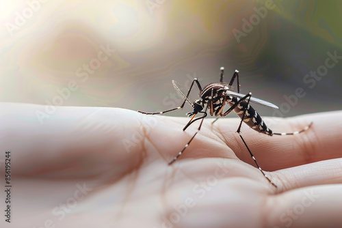 Wallpaper Mural Little mosquito on the pink skin drinks blood on bright background Torontodigital.ca