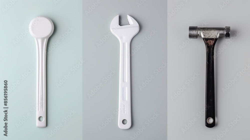 minimalistic white maintenance tools and equipment minimalist style and silver simple silhouette minimalist look fun pose clean white background in clean studio lighting product photography 32k minimalistic white maintenance tools and equipment minimalist style and silver simple silhouette minimalist look fun pose clean white background in clean studio lighting product photography 32k