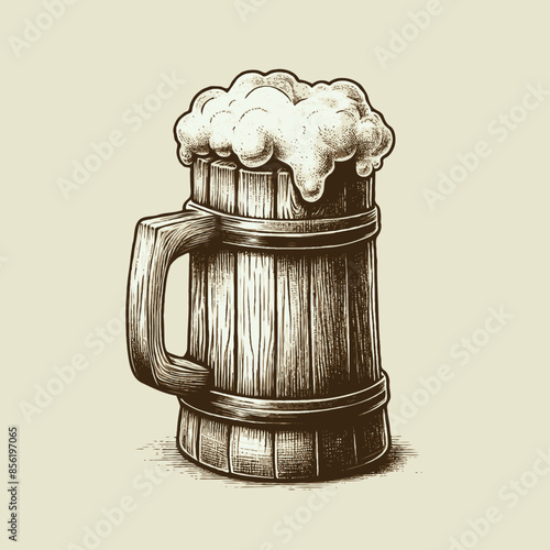 Hand drawn illustration of an old engraving style vector illustration of a  mug of beer