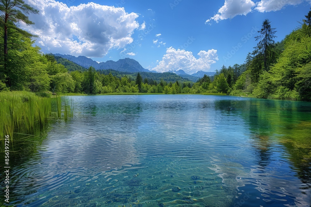 Serene Mountain Lake with Lush Greenery Serene Mountain Lake with Lush Greenery