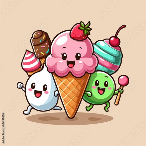 Ice Cream Cartoon Set Vector Illustration