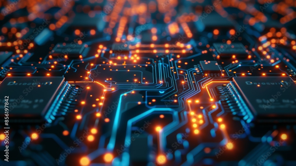 Close-up of a Circuit Board with Glowing Lights Close-up of a Circuit Board with Glowing Lights