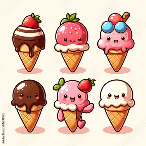Ice Cream Cartoon Set Vector Illustration