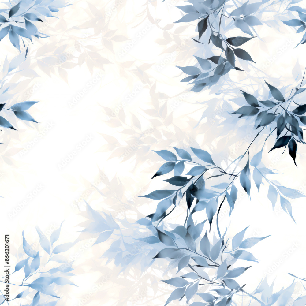 Elegant blue and white floral seamless pattern featuring delicate leaves. ideal for backgrounds, wallpapers, fabric designs, and other artistic projects requiring soft, natural touch. Elegant blue and white floral seamless pattern featuring delicate leaves. ideal for backgrounds, wallpapers, fabric designs, and other artistic projects requiring soft, natural touch.