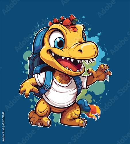 Vector cute trex dinosaur wearing a graduation hat and a lot of book illustrations with AI