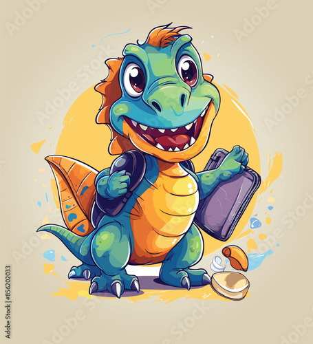 Vector cute trex dinosaur wearing a graduation hat and a lot of book illustrations with AI