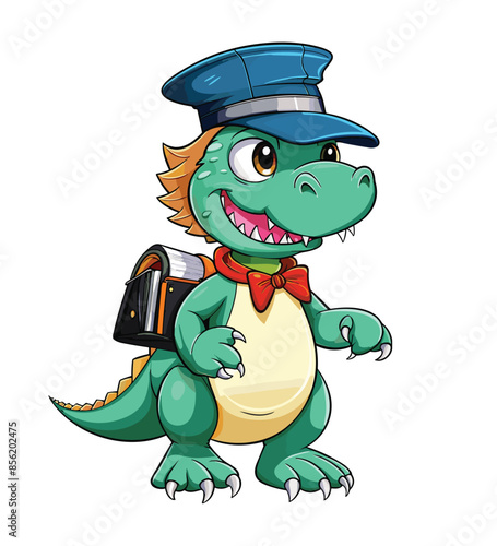 Vector cute trex dinosaur wearing a graduation hat and a lot of book illustrations with AI