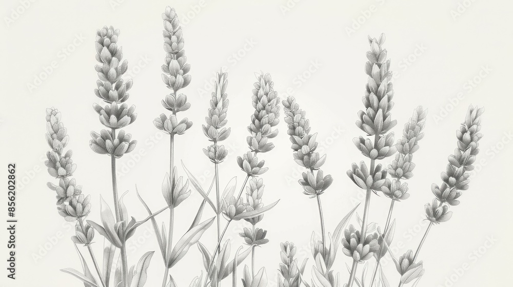a linear pencil drawing of lavender, white background a linear pencil drawing of lavender, white background
