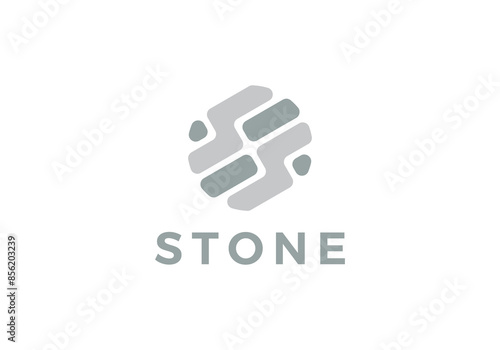creative brick stone in circle shape logo design template