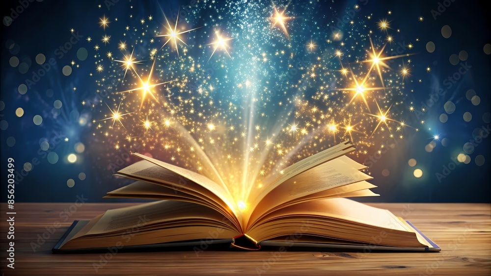 Magical Open Book with Stars for Educational and Inspirational Designs Magical Open Book with Stars for Educational and Inspirational Designs