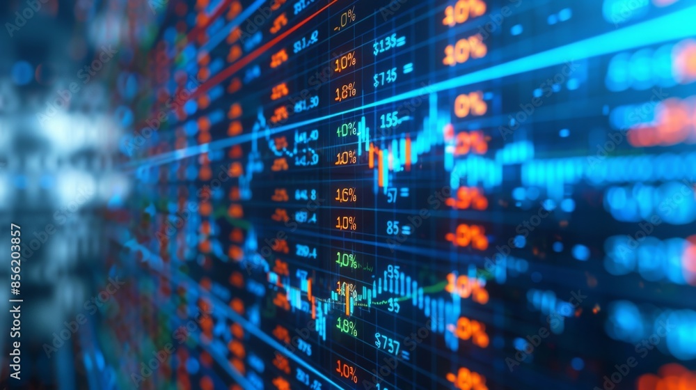 Visualization of increasing financial data on a monitor screen Visualization of increasing financial data on a monitor screen