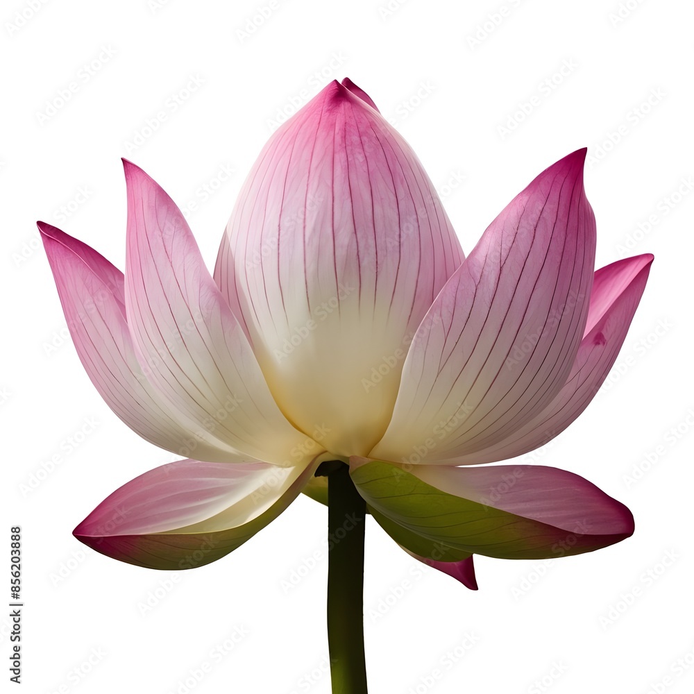 Naklejka premium A large lotus bud blooming, white background.