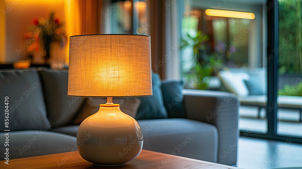 Cozy Living Room with a Warmly Lit Table Lamp in a Modern Interior Cozy Living Room with a Warmly Lit Table Lamp in a Modern Interior