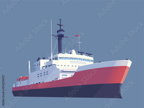 Large vessel in a minimalist style on a blue background. Concept of maritime transportation. Vector illustration