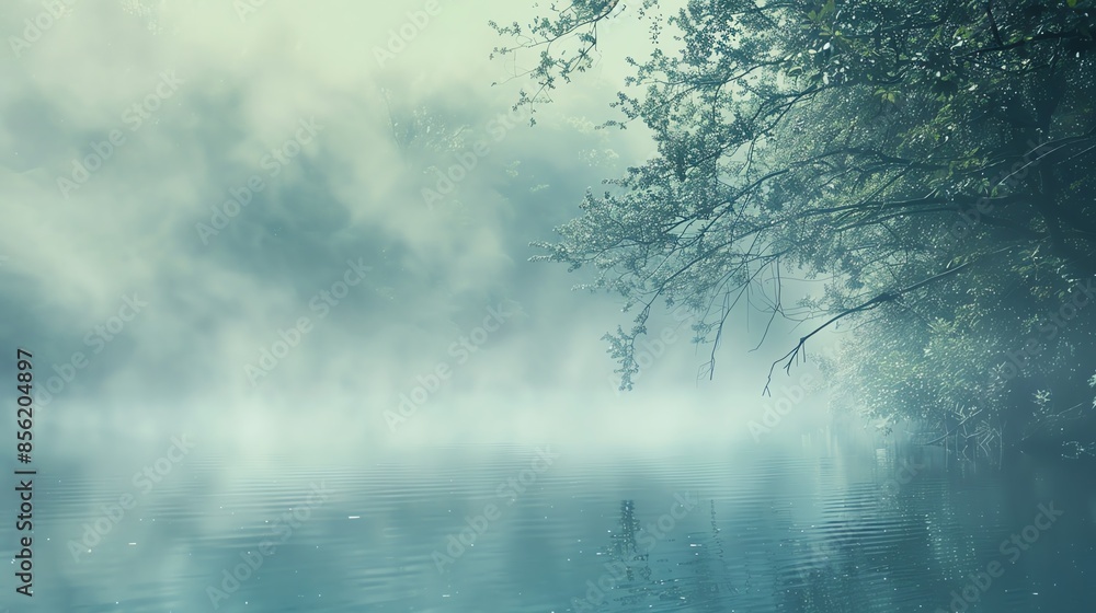 A misty forest scene with soft, ethereal light filtering through the trees. A misty forest scene with soft, ethereal light filtering through the trees.