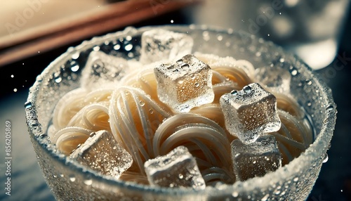 氷の入った冷たい素麺 photo