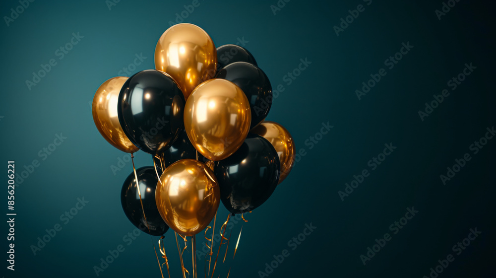 A bunch of gold and black balloons A bunch of gold and black balloons