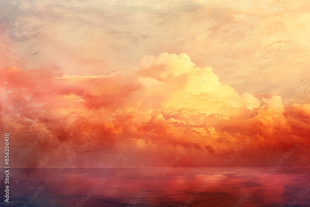 Fototapeta premium Abstract sunset sky with vibrant orange, yellow and pink clouds.