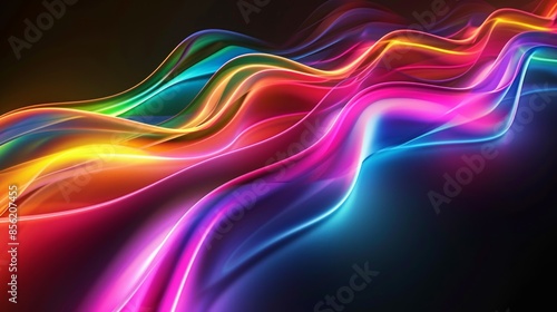 Black background, rainbow light in the shape of an abstract organic curve 