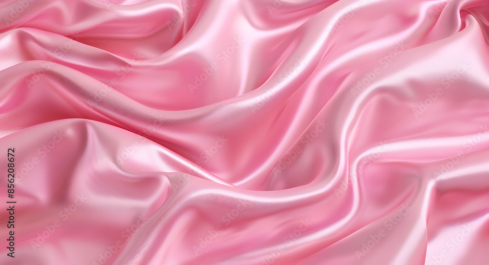 Pink satin fabric background with soft folds and waves Pink satin fabric background with soft folds and waves