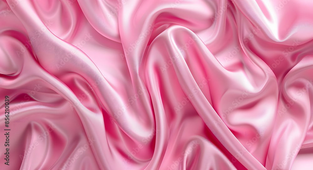 Fototapeta premium Pink satin fabric background with soft folds and waves