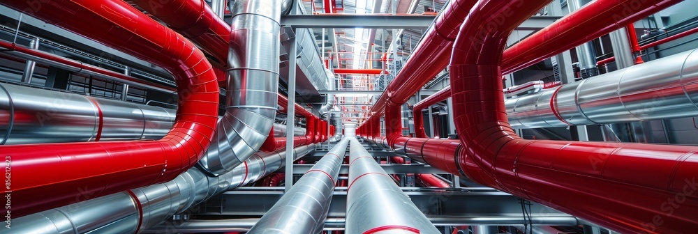 Captivating image showcasing the intricate,complex ventilation system of an industrial facility.